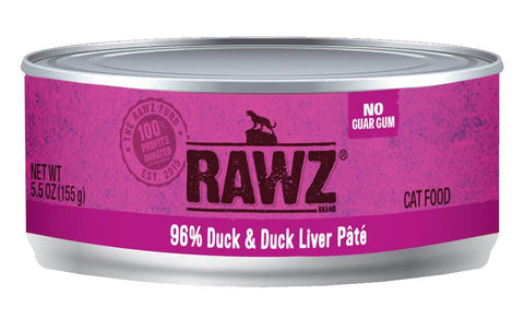 Rawz 96% Duck & Duck Liver Pate 24 x 5.5 oz cans for cats - Naturally Urban Pet Food Shipping