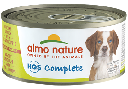 ALMO NATURE HQS COMPLETE DOG Chicken Dinner with Pineapple and Egg  24 X 156 gram cans
