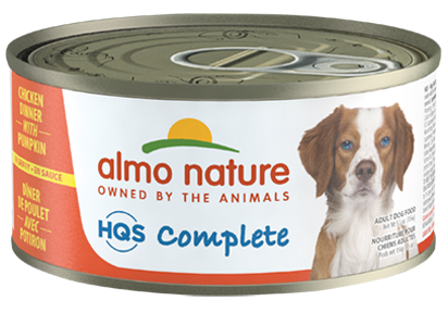 ALMO NATURE HQS COMPLETE DOG Chicken Dinner with Pumpkin and Green Bean 24 X 156 gram cans