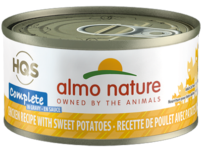 ALMO NATURE HQS COMPLETE CAT Chicken recipe with Sweet Potatoes in gravy 24 X 70 gram cans