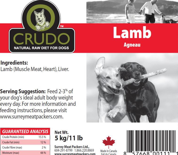 Crudo Plain Lamb  44 Lb Box