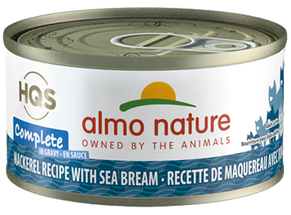 ALMO NATURE HQS COMPLETE CAT Mackerel recipe with Sea Bream in gravy 24 X 70 gram cans